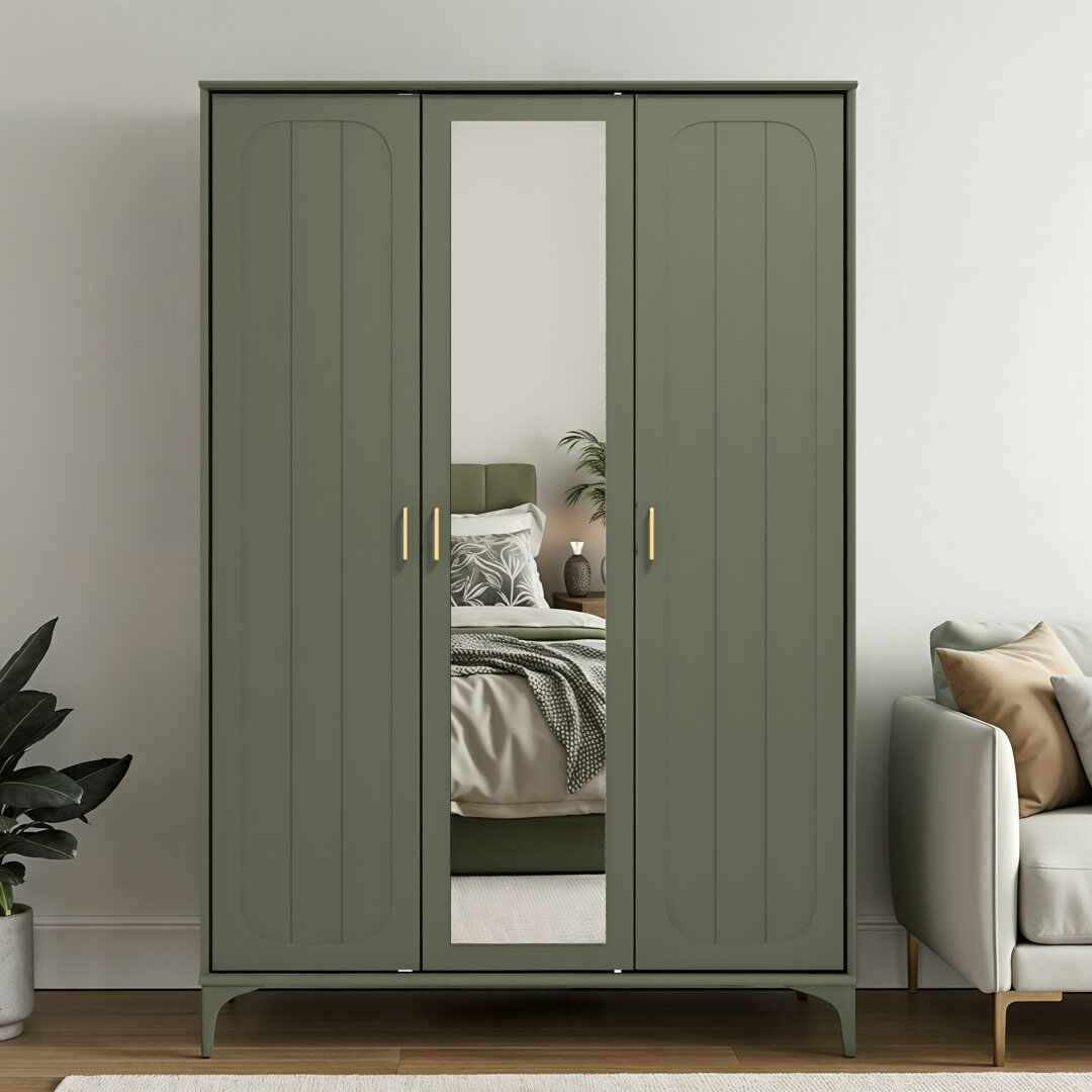 Ebern Designs Harrington Curtis 3 Door Wardrobe with Mirror Kale Green 116.6cm W X 51.3cm D