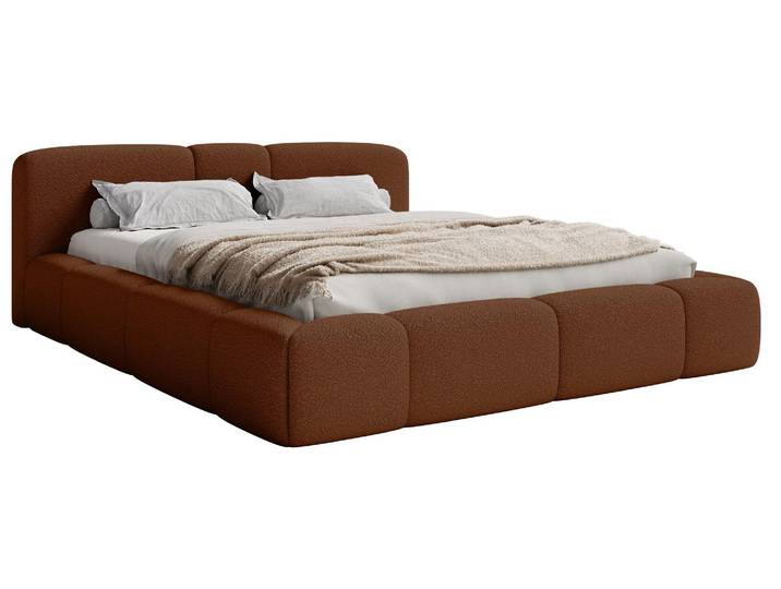 Selsey Bowia – Lit rembourré 200 x 200 cm\, coffre de rangement Bouclé cuivre