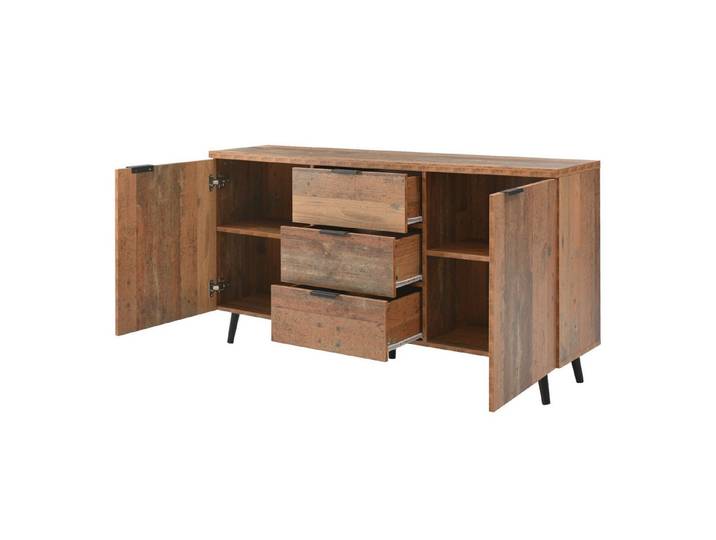Yorbay TV-Schrank Industriell Sideboard mit verstellbaren Regalen, 3 Schubladen, 2 Türen Klassik Kommode vertikaler Schrank,Vintage, Braun, 140cm