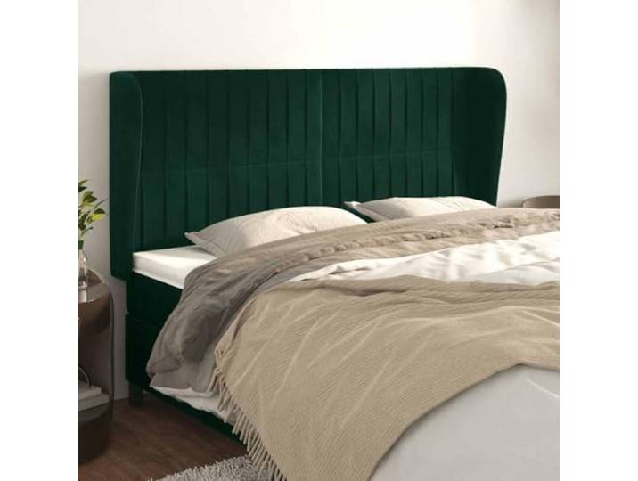 Samtbett Kopfteil Henkel dunkelgrün 183x23x118/128 cm höhenverstellbar Holzfüße, Rückenstütze zum Lesen, Kopfteil samt.