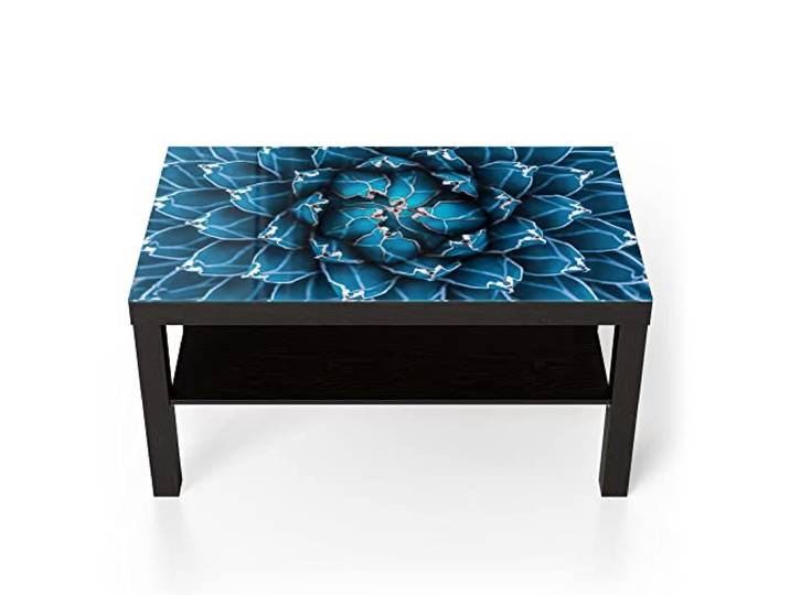 DEQORI Glastisch schwarz groß 90x50 cm Motiv Detailansicht einer Agave ausgefallener Beistelltisch aus Glas Hochglanz Couchtisch fürs Wohnzimmer moderner Couch Tisch mit Design