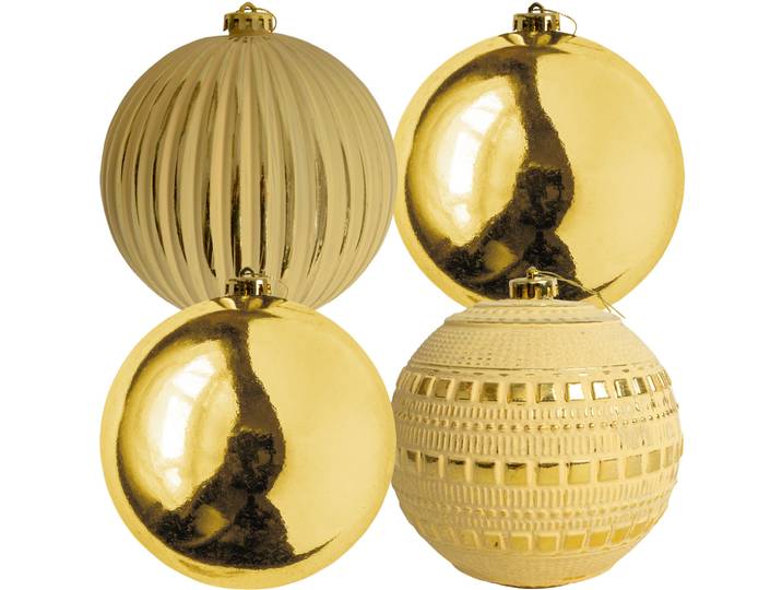Weihnachtskugeln, 4 Stk., goldfarben, Ø 15 cm, 3 verschiedene Designs