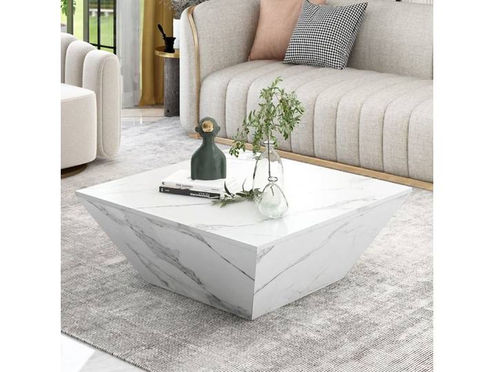 Moderne table basse Tambour - de forme Trapézoïdale blanche - table de Salon de 70x70x37cm