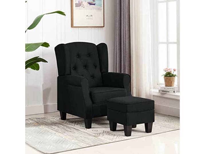 Susany Ohrensessel Wohnzimmersessel Clubsessel Relaxsessel Relaxsessel TV Sessel mit Hocker, Schwarz