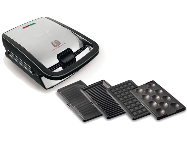 TEFAL Waffeleisen SW854D Snack Collection , schwarz (edelstahlfarben, schwarz), B:20,3cm H:36,1cm T:28cm, Waffeleisen, inkl. 4 antihaft Plattensets, vielfältige Funktionen, erweiterbar, Waffeleisen