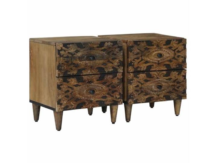 fsahslih Nachttisch 2er Set Massivholz Mango Braun 40 x 33,5 x 46 cm Kompakter Beistelltisch fürs Schlafzimmer aus Mangoholz mit 4 Schubladen für nützlichen Stauraum neben dem Bett.