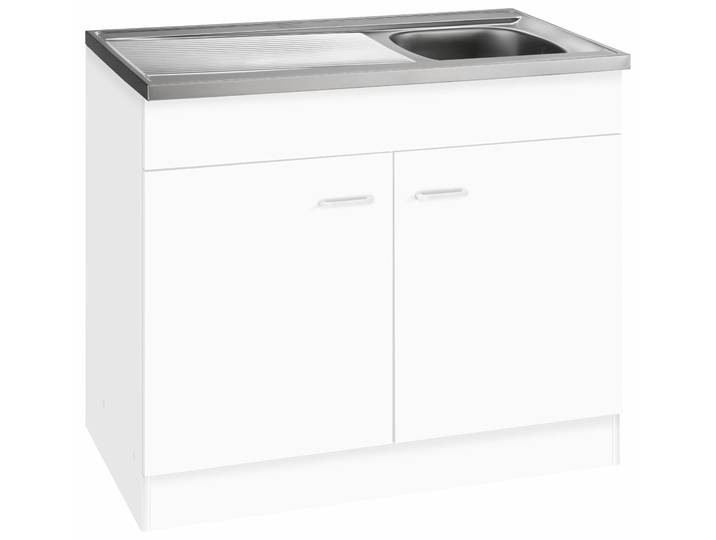 Spülenschrank KOCHSTATION KS-Elster , weiss (weiß), B:100cm H:85cm T:60cm, Holzwerkstoff, Schränke, Spülenschrank, Breite 100 cm