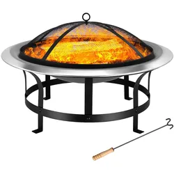 GARDEBRUK® Feuerschale mit Funkenschutz Schürhaken Edelstahl Ø75cm Feuerstelle Feuerkorb Terrassenofen Grill Garten