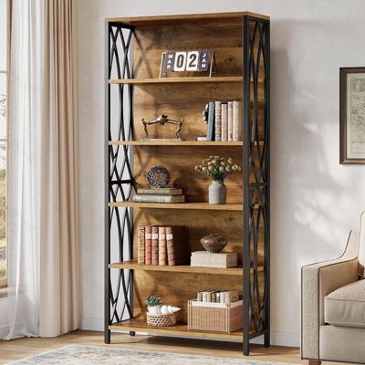 YUZHOU 71-Inch Bookcase, 6-Tier Industrial Freestanding Display Shelf