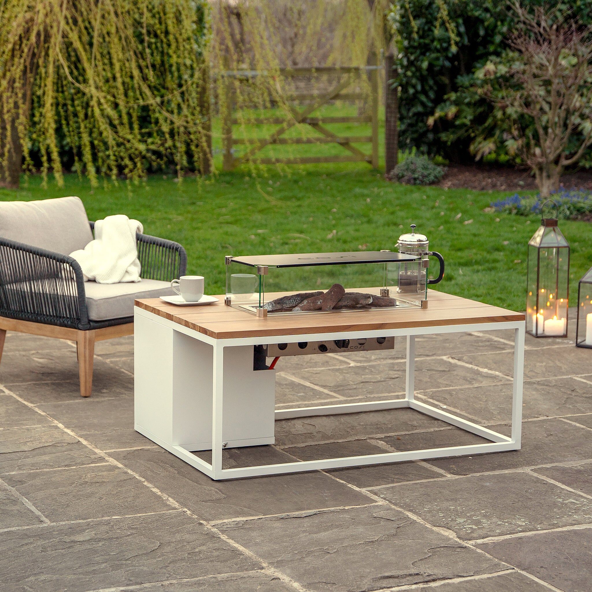 Cosi - Cosiloft 120 White and Teak Fire Pit Table