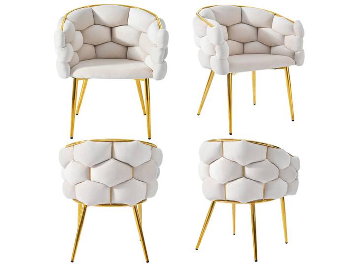 Evryae Wohnzimmer Stühle mit Samtbezug vergoldeten Beinen 4tlg Beige, 44x74x41 cm, Esszimmer, Stühle, Esszimmerstühle