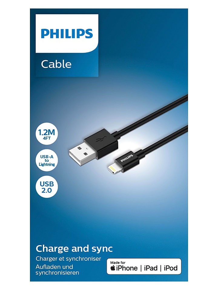 Philips Lightning-Ladekabel ''DLC3104V/03'' in Schwarz - (L)120 cm - onesize