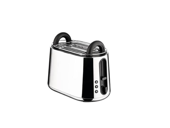 Alessi Toru NE03 B – Elektrischer Designer-Toaster, aus Edelstahl 18-10 und Thermoplastischem Harz, Europäischer Stecker, 925 W, Schwarz