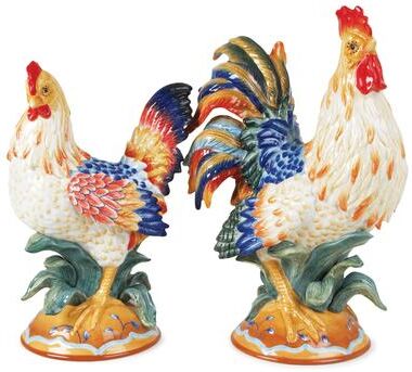 Fitz and Floyd Ricamo Rooster and Hen Figurine Set - Set of 2