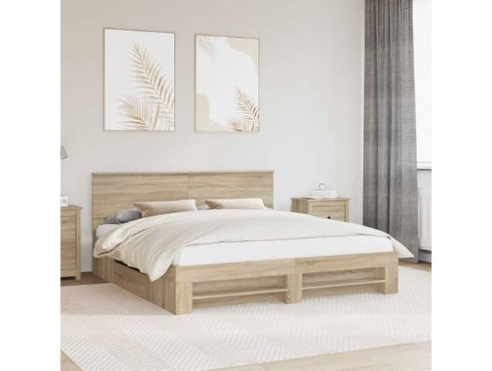 RJPLMFV Bettrahmen Sonoma-Eiche, 180 x 200 cm, Holz Mit integriertem Kopfteil, modernes minimalistisches Design, einfache Reinigung, Verwendung im Innenbereich