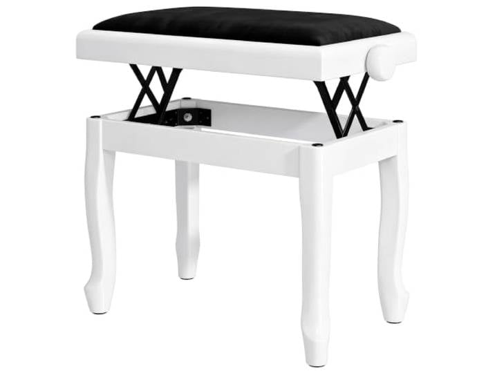 HOMCOM Banc de Piano\, Tabouret Piano Réglable en Hauteur 45-56 cm Blanc Banc de Clavier\, Assise Rembourrée en Velours\, Pieds Incurvés en Bois d'Hévéa\, Tabouret de Coiffeuse\, Chambre\, Salon