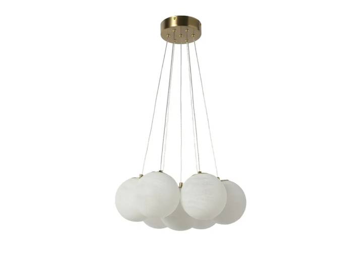 Suspension métal doré verre effet albâtre 7 globes ø15 cm