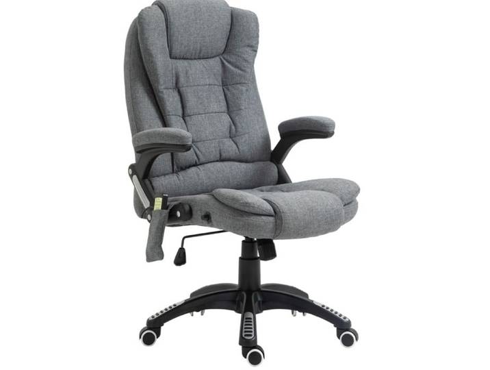 Fauteuil de bureau massant chauffant ergonomique pivotant 360° gris foncé
