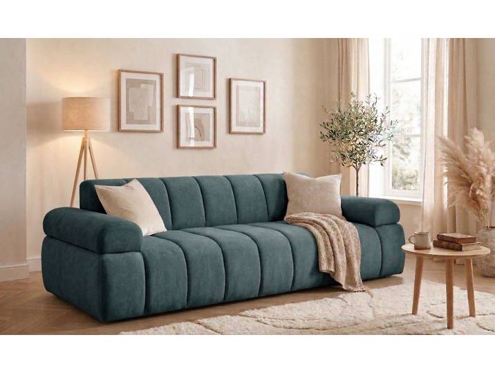 3-Sitzer HOME AFFAIRE LYOTH Design-Sofa, moderne Steppung, Breite 220 cm , grün (petrol), B:220cm H:71cm T:93cm, 100% Polyester, Sofas, mit Wellenunterfederung, gemütlich und modern, komfortables Sitzgefühl