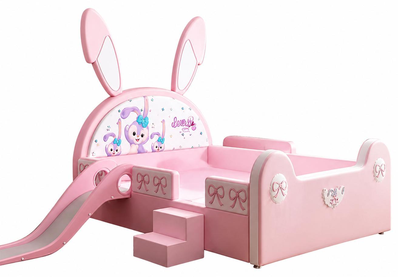 Rosa Kinderbett mit Treppe und Rutsche Bett für Mädchen hohe Qualität
