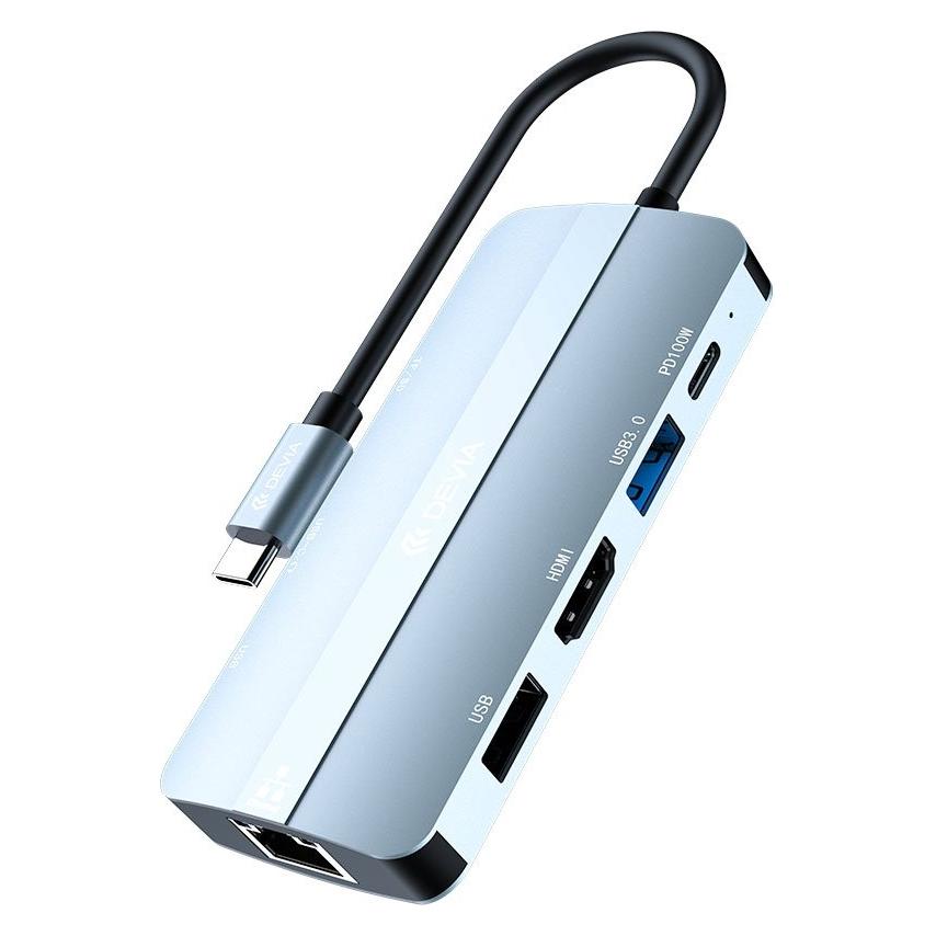 Devia EC704 Leopard Series tmavě šedá / USB-C hub / 9 v 1 (USB-C, 9 Ports) (6942297108998)