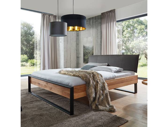 Massivholzbett Tipes 160 x 200cm Microfaser Braun Wildeiche