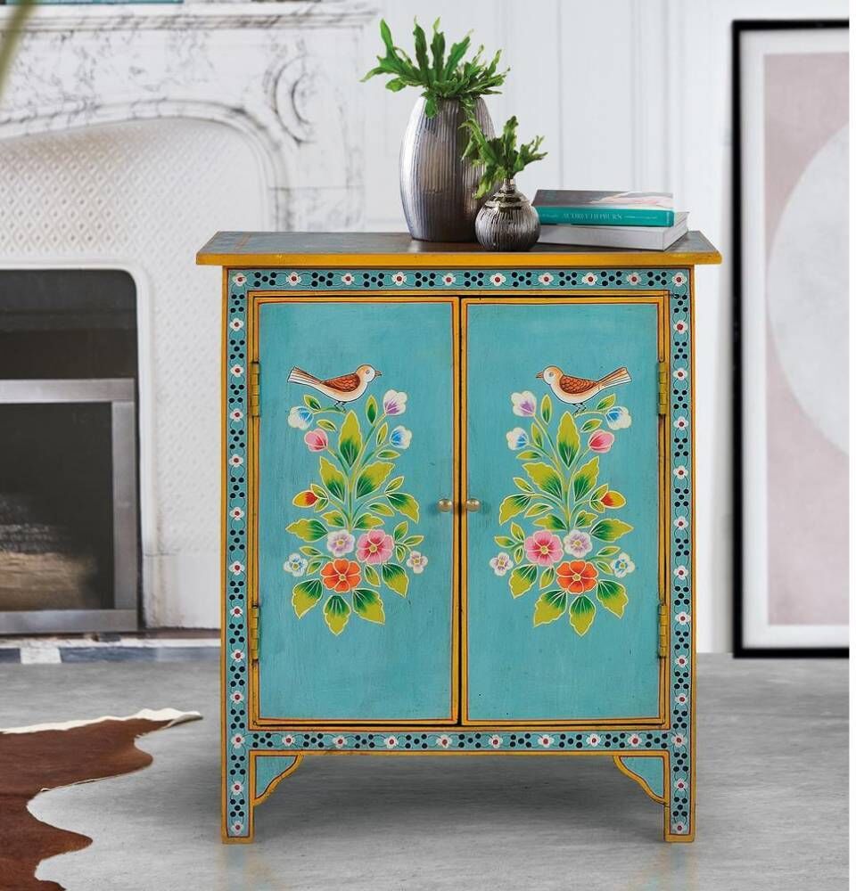 Pharao24.de Massivholzkommode Holzkommode im Boho Style Floral