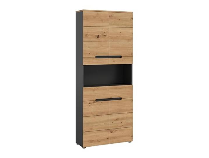 xonox.home - Hochschrank breit Canu 76x193x34 cm in Basalt grau und Artisan - Badset Badmöbel Badezimmerkombination - hochwertig verarbeitet funktional robust und langlebig