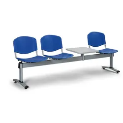 Kunststoff-Wartezimmerbank, Traversenbank VERONA, 3-sitzig + Tisch, blau