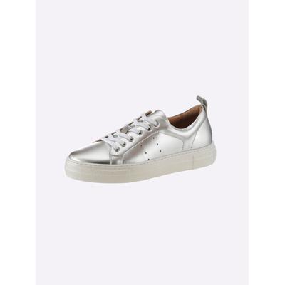 Sneaker HEINE, Damen, Gr. 38, Textil, silber (silberfarben), Leder, Rindsleder, Schuhe Sneaker