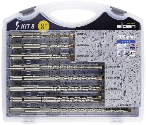 Alpen 80704100100 Hartmetall Hammerbohrer-Set 8teilig 5 mm, 6 mm, 6 mm, 8 mm, 8 mm, 8 mm, 10 mm, 12mm SDS-Plus 1 Set