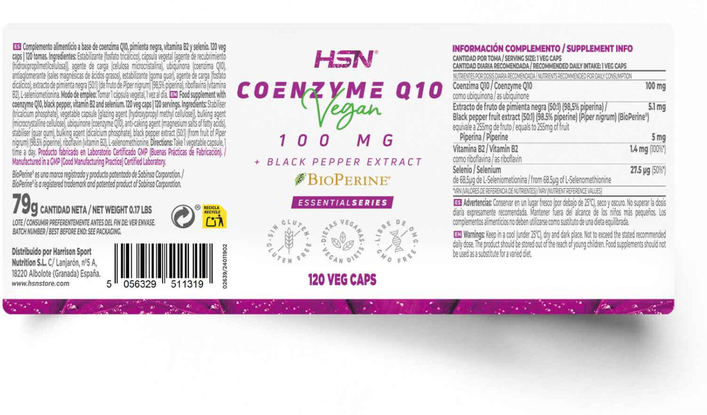 HSN Coenzima Q10 100mg + BioPerine® - 120 veg caps - Antioxidantes - Cápsulas Vegetales - 120 Serviços