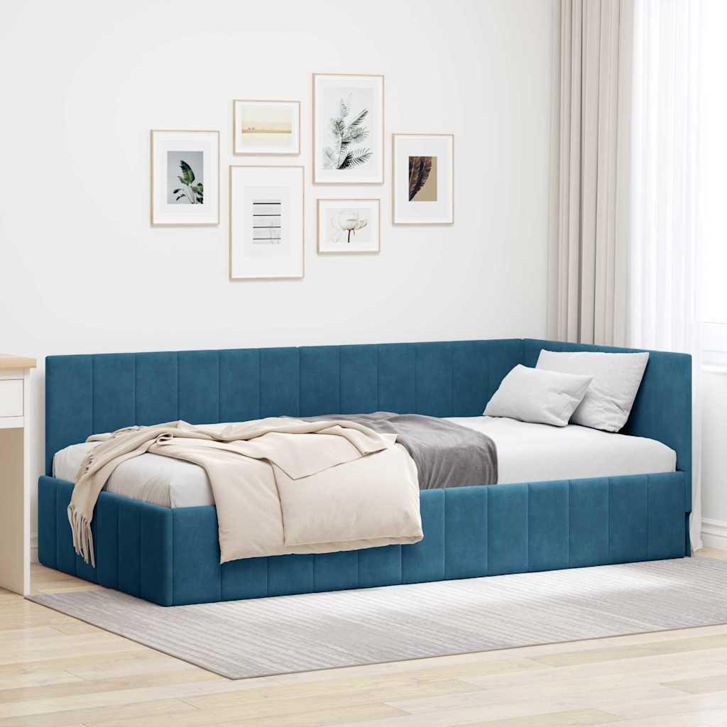 Bettgestell - Lattenrost - Bettgestell mit Lattenrost - Schlafsofa - Kinderbett - Blauer Samt-Kopfteil - Holzkonstruktion