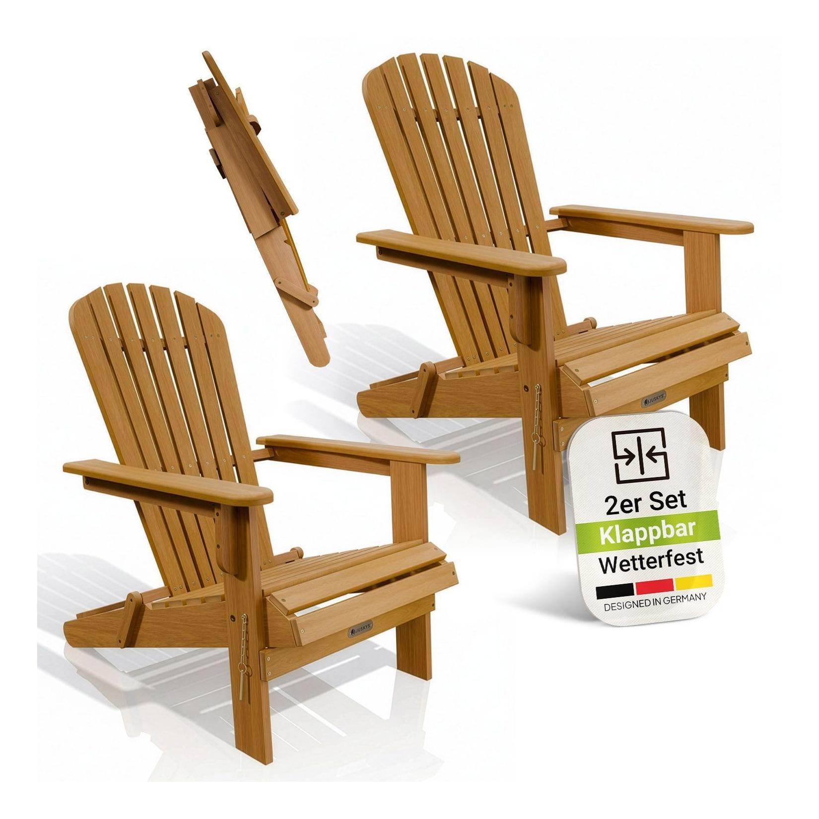Juskys® Garten Liegestuhl Korfu 2er Set – aus Akazienholz, klappbar, 85x69x94 cm, natur, geölt, Gartenstuhl, Sonnenliege