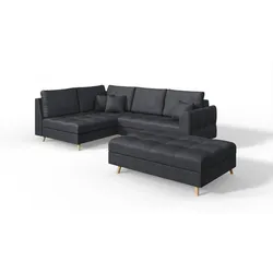 ECKSOFA MIT HOCKER Lorine Mikrofaser Anthrazit