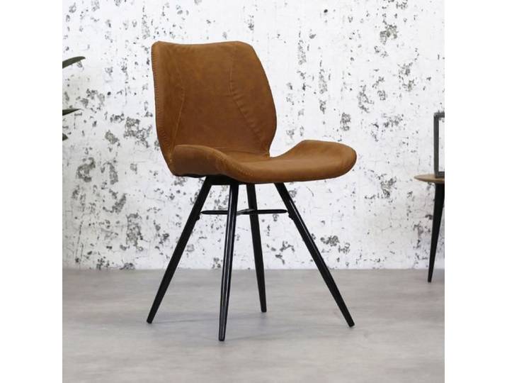 Chaise de salle à manger industrielle - Beau - Marron - Simili cuir - Métal