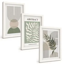 BILDER SET 3er Set - 20x30 cm Weißer Rahmen - Botanische Boho-Abstraktionen