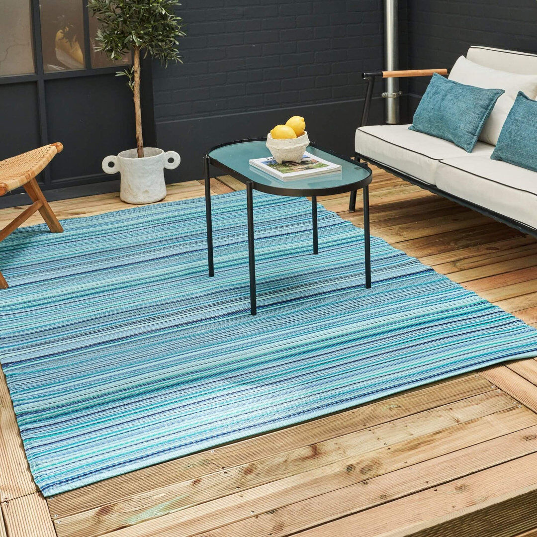 THE RUGS Rainbow Collection Outdoor Rug Striped Design in Blue Blue Rectangle 180 x 270 cm