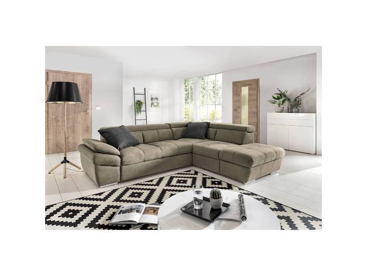 Ecksofa Barvas mit Ottomane Beige/Warmes Beige Strukturstoff 265 x 78cm Ottomane davorstehend rechts ohne Schlaffunktion Modern