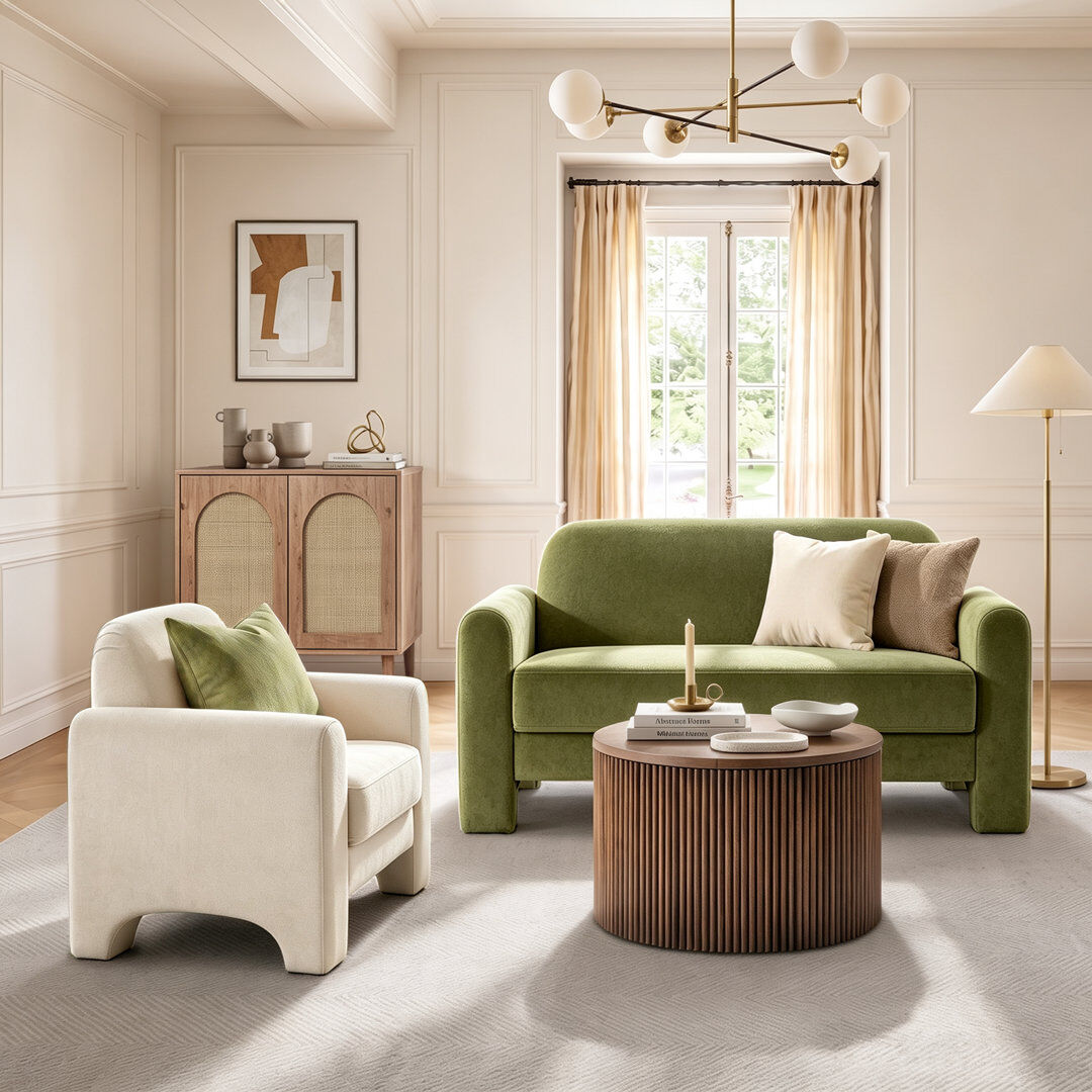 Brayden Studio 2 Piece Chenille Standard Living Room Set Olive/Ivory Cream 2