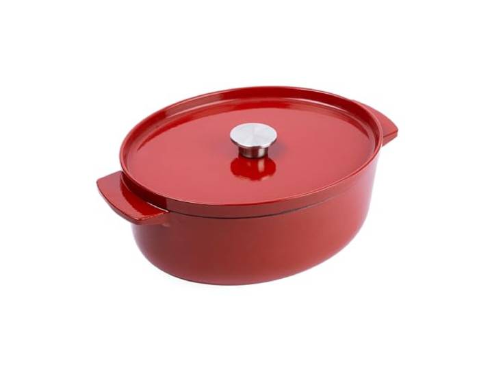 KitchenAid Cast Iron 30cm/5,6L Ovaler Kasserolle mit Deckel, Hochwertig, Robust & Langlebig, Anbraten, Bräunen, Braten, PFAS-freie Emaille, Induktion, Ergonomischer Griff,Ofenfest bis 260°C,Empire Red