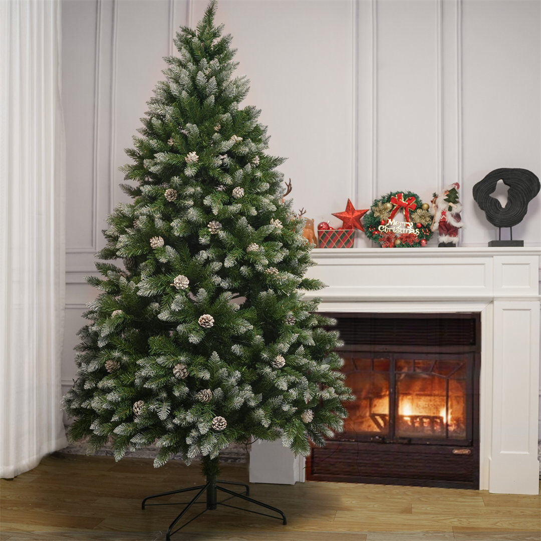 The Seasonal Aisle White Sprayed Christmas Tree With Pinecones Green;Brown 5FT