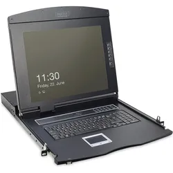 Digitus Modulare Konsole mit 17" TFT (43,2cm), 8-Port KVM & Touchpad, deutsche Tastatur, KVM Switch, Schwarz