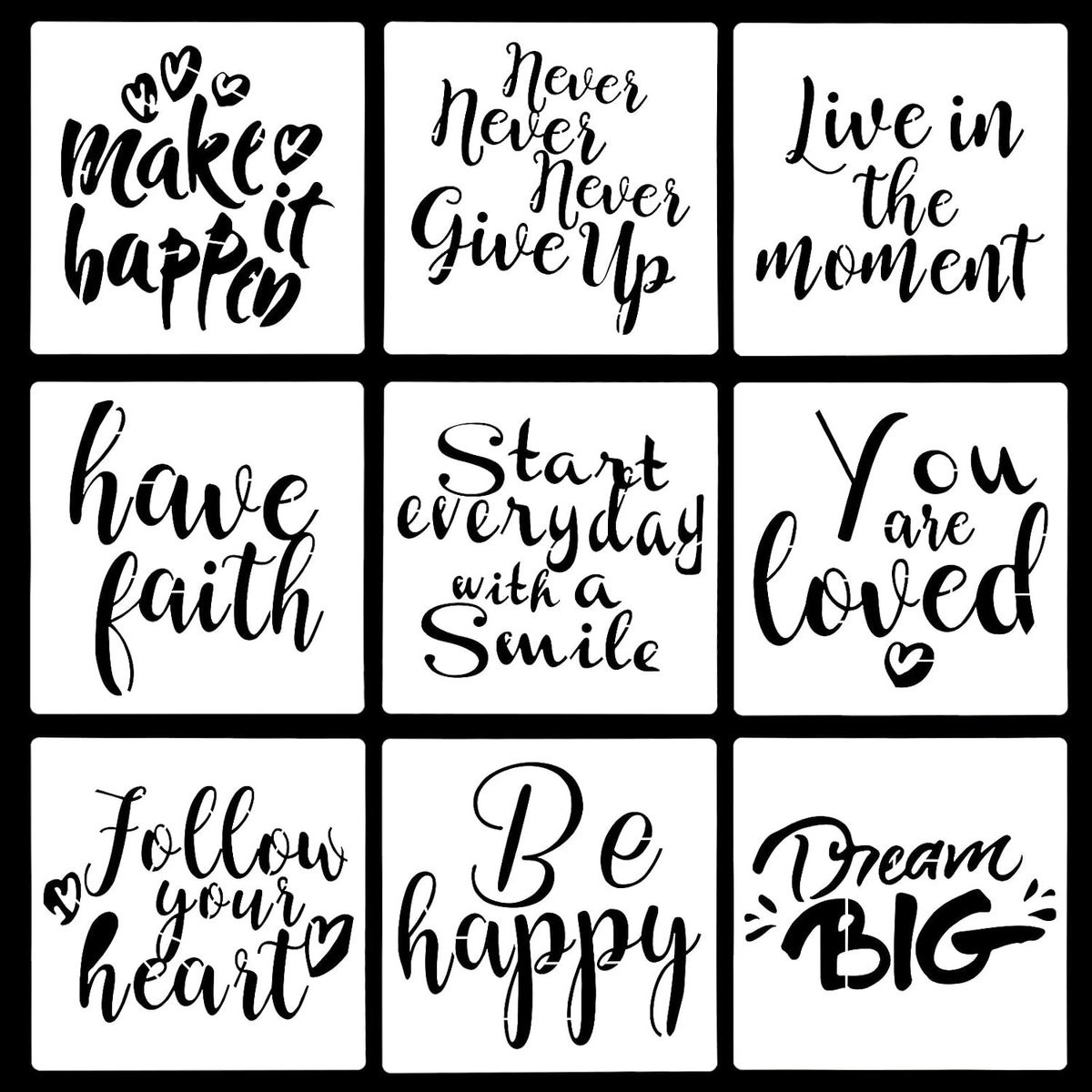 Inspirerende Woorden Sjablonen - 9 Stukken Letters voor Vloeren, Meubels, Ramen en Houtbewerking