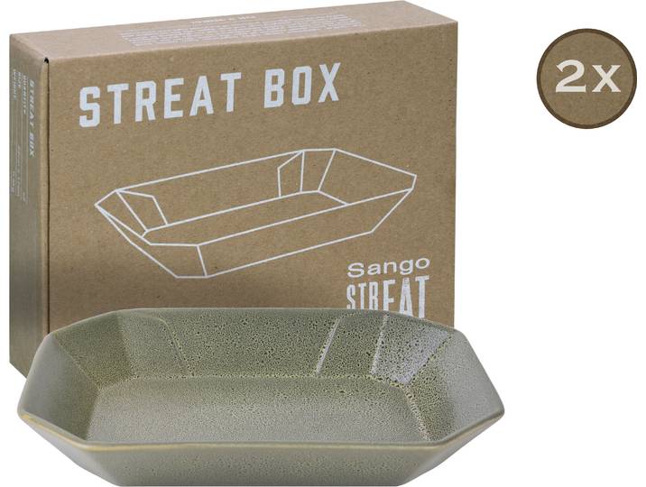 Servierschale CREATABLE Box , grün, B:17cm T:22cm, Steinzeug, Schüsseln, Servierschale, Snackschale, Topaktueller „Street Food“ Trend