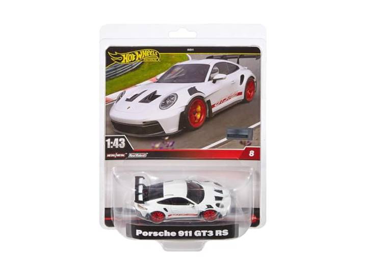 Hot Wheels Premium Porsche 911 GT3 RS, Fahrzeug im Maßstab 1:43, offiziell lizenzierte Replikate für erwachsene Sammler, Real-Riders-Reifen, Metall/Metall-Karosserie und -Fahrgestell, HWT03