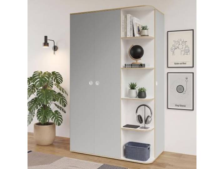 Lomadox Jugendzimmer Kleiderschrank in Grau mit Weiß, mit 5 offenen Fächern