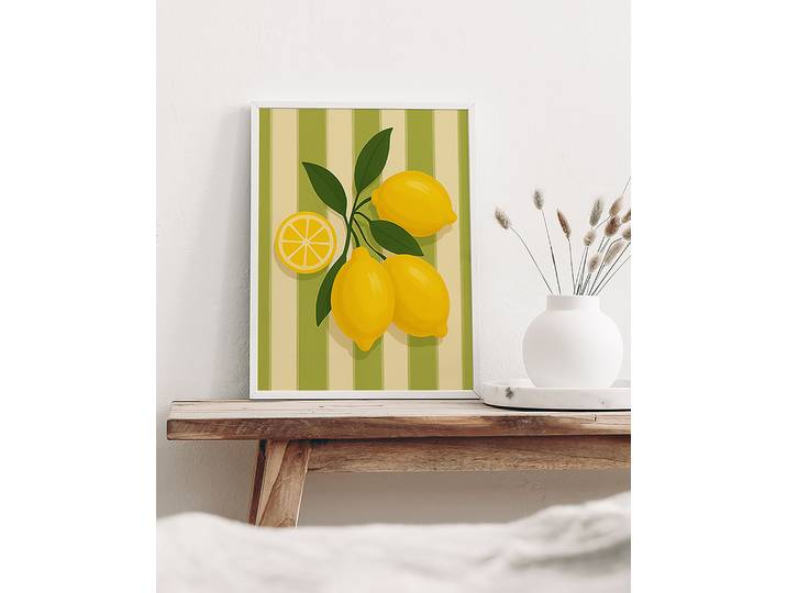 Tableau déco Lemon Life Cadre : hêtre massif verni Revêtement : verre acrylique Multicolore 32 x 42cm