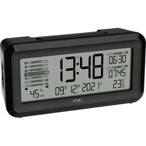 TFA Wecker 60.2562.01 Boxx2 schwarz, digital, Thermometer, Datumsanzeige, Akku, Funkuhr