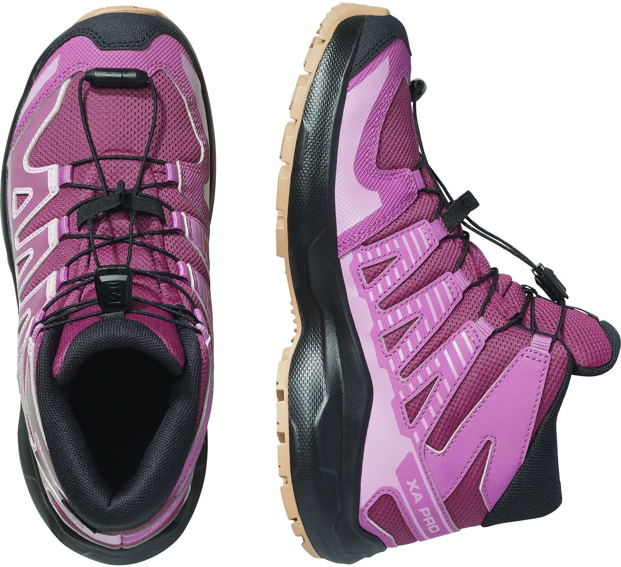 Outdoorschuh SALOMON "XA PRO MID WP J", Kinder, Gr. 34, pink (nocturne, dusky orchid, schwarz), Synthetik, Textil, Schuhe Outdoorschuh, wasserdicht nocturne, dusky orchid, schwarz 34